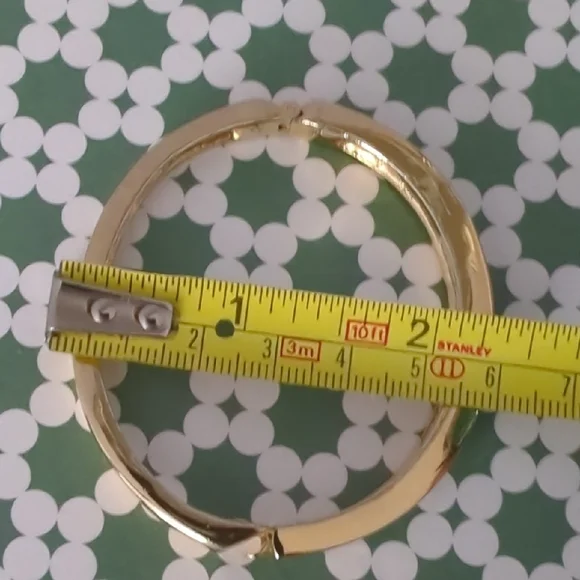 Elegant Gold Tone Hinged Bangle Bracelet with Crystals - Picture 7 of 8